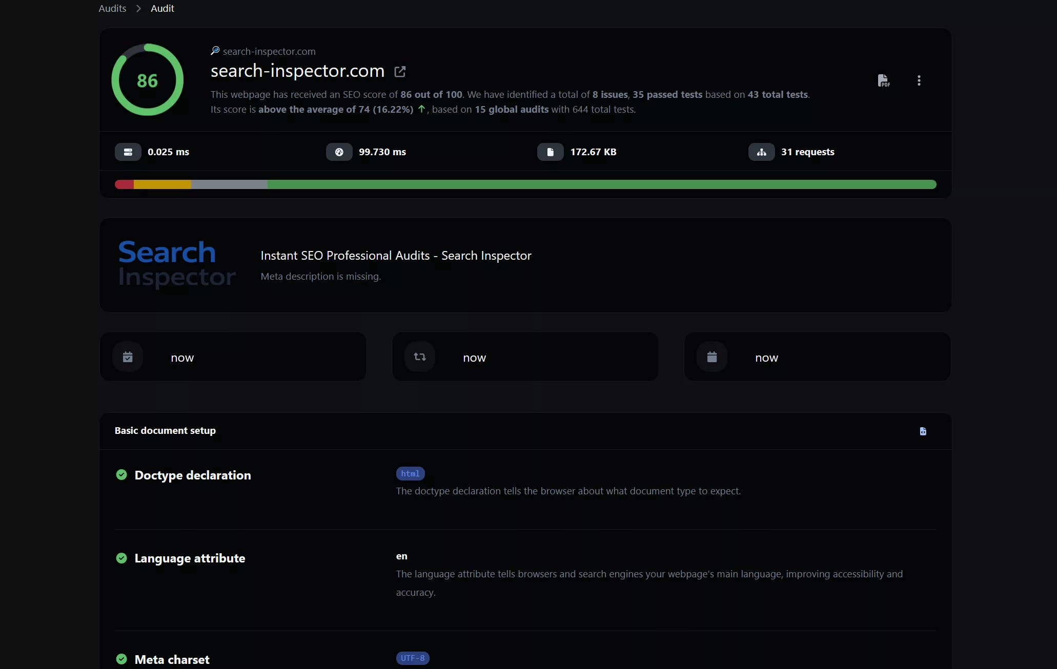 Screenshot of the app dashboard
